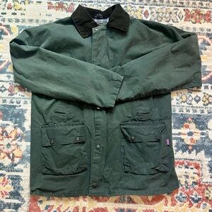 Vintage Green Waxed Cotton Outdoor Wear - Coat Jacket Size-S Made In England
